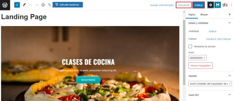 Publicar landing page en wordpress.